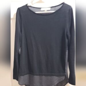 LOFT Black Long Sleeve Top with Geometric Hem